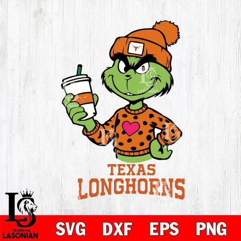 Texas Longhorns Boujee Grinch Heart Christmas Cut Files Cricut, Svg Dxf Eps Png file, Digital download , Silhouette