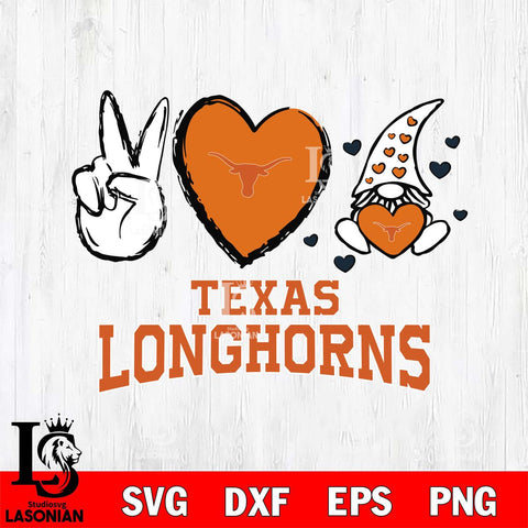 Texas Longhorns Gnomes Peace & Love Svg Eps Dxf Png File, Digital Download, Instant Download