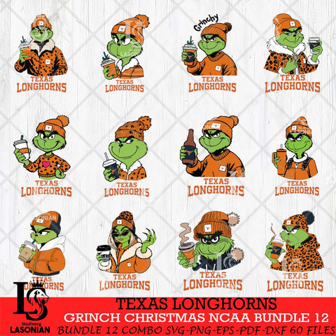 Texas Longhorns Grinch Christmas NCAA Bundle 12 Svg Eps Dxf Png File,Cricut files, Digital Download, Instant Download