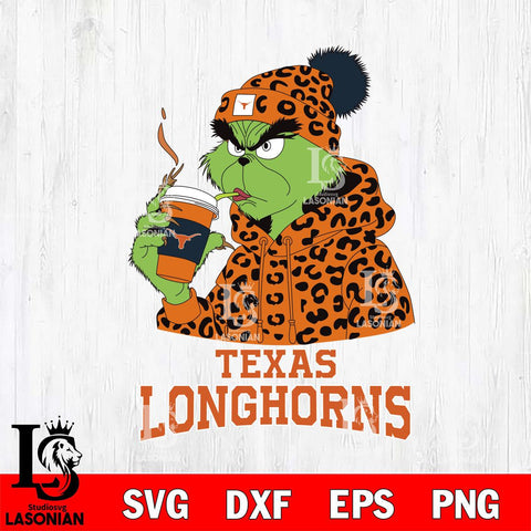 Texas Longhorns Grinch Leopard Christmas Cut Files Cricut, Svg Dxf Eps Png file, Digital download , Silhouette