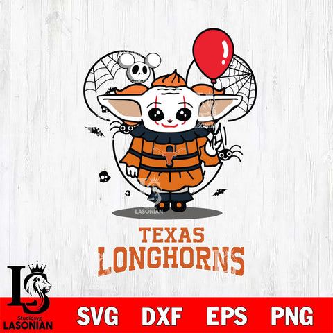 Texas Longhorns Stitch Pennywise Halloween Svg Eps Dxf Png File, Digital Download, Instant Download