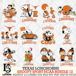 Texas Longhorns  Snoopy NCAA Bundle 12 SVG Svg Eps Dxf Png File, Digital Download