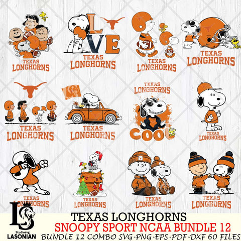 Texas Longhorns  Snoopy NCAA Bundle 12 SVG Svg Eps Dxf Png File, Digital Download