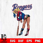 Texas Rangers Black Fan Girl Harley Quinn MLB Svg Eps Dxf Png File, Digital Download, Instant Download