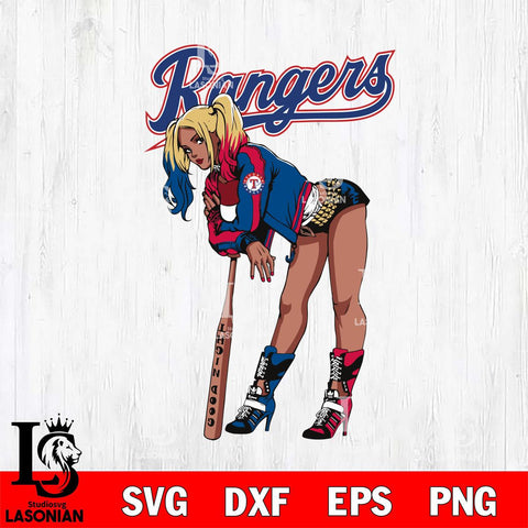 Texas Rangers Black Fan Girl Harley Quinn MLB Svg Eps Dxf Png File, Digital Download, Instant Download