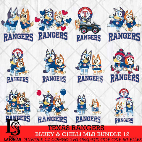 Texas Rangers Bluey & Bingo MLB Bundle 12 SVG Eps Dxf Png File, Bundle MLB svg, Digital Download, Instant Download