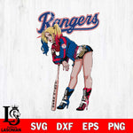 Texas Rangers Fan Girl Harley Quinn MLB Svg Eps Dxf Png File, Digital Download, Instant Download