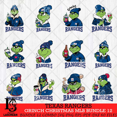 Texas Rangers Grinch Christmas MLB Bundle 12 Cut Files Cricut, Svg Dxf Eps Png file , Silhouette