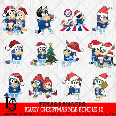 Texas Rangers  Bluey Christmas MLB Bundle 12 Svg Eps Dxf Png File, Digital Download, Instant Download