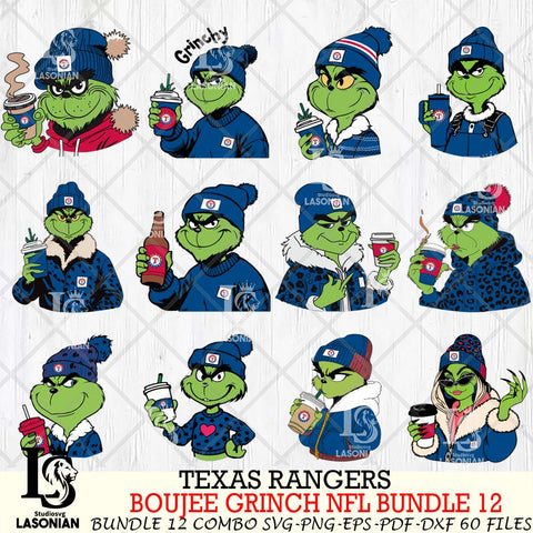 Texas Rangers  Boujee Grinch MLB Bundle 12 SVG Eps Dxf Png File, Digital Download, Instant Download