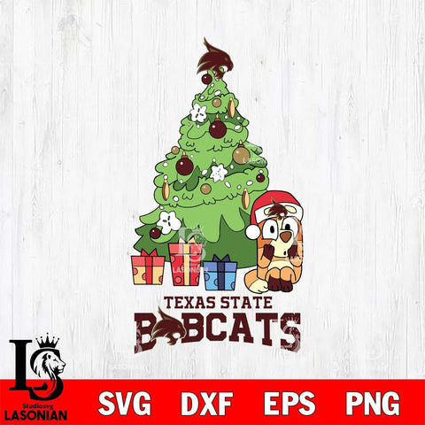 Texas State Bobcats Bluey Chilli Christmas Tree Svg Eps Dxf Png File, Digital Download