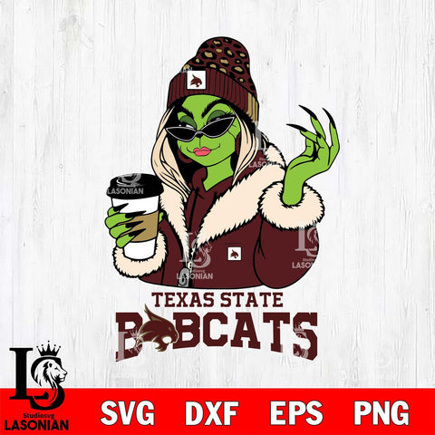 Texas State Bobcats Boujee Grinch Girls Christmas Cut Files Cricut, Svg Dxf Eps Png file, Digital download , Silhouette