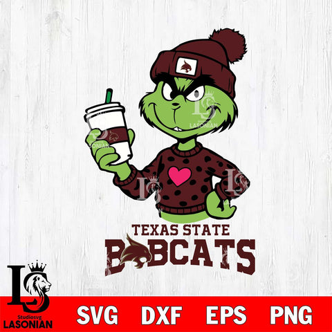 Texas State Bobcats Boujee Grinch Heart Christmas Cut Files Cricut, Svg Dxf Eps Png file, Digital download , Silhouette