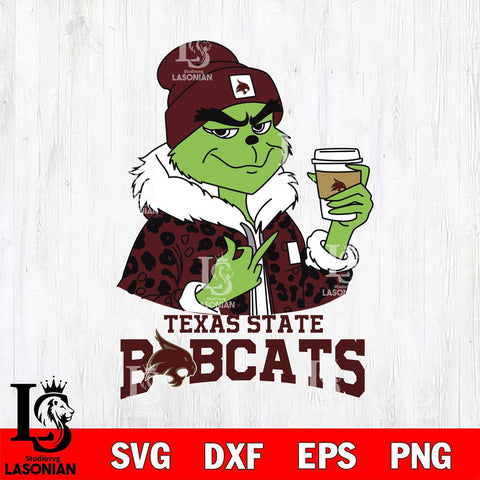 Texas State Bobcats Boujee Grinch Leopard Christmas Cut Files Cricut, Svg Dxf Eps Png file, Digital download , Silhouette