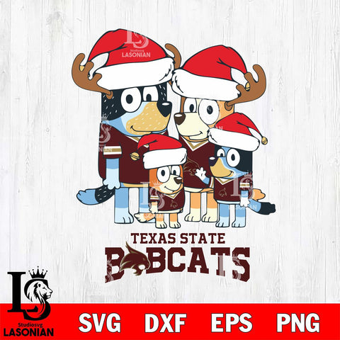 Texas State Bobcats Christmas Bluey Santa Family Cut Files,Bluey Cricut,Christmas Svg , Bluey svg , Digital Download, dxf eps png pdf file