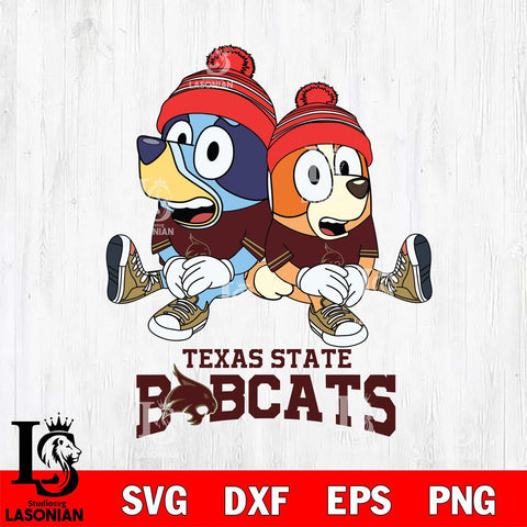 Texas State Bobcats Christmas Bluey & Bingo Sit Cut Files,Bluey Cricut,Christmas Svg , Bluey svg , Digital Download, dxf eps png pdf file