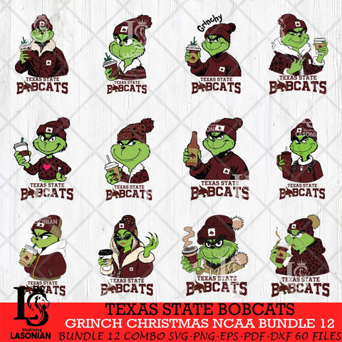 Texas State Bobcats Grinch Christmas NCAA Bundle 12 Svg Eps Dxf Png File,Cricut files, Digital Download, Instant Download