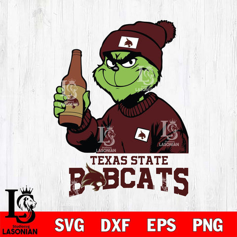 Texas State Bobcats Grinch Drinking Beer Christmas Cut Files Cricut, Svg Dxf Eps Png file, Digital download , Silhouette