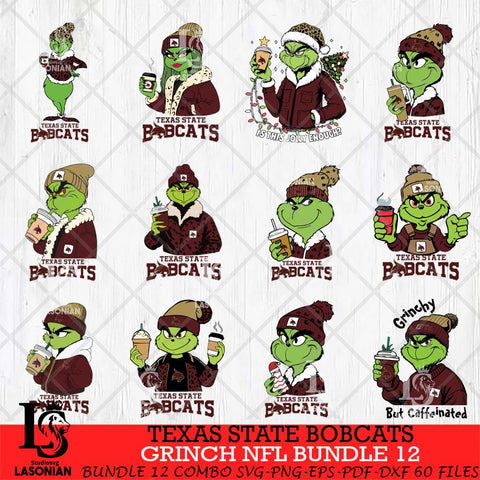 Texas State Bobcats Grinch NCAA Bundle 12 SVG Eps Dxf Png File, Digital Download, Instant Download