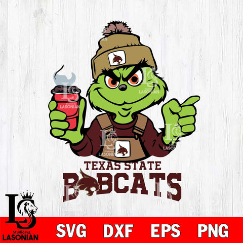 Texas State Bobcats Grinch with coffee Svg Eps Dxf Png File, Digital Download, Instant Download