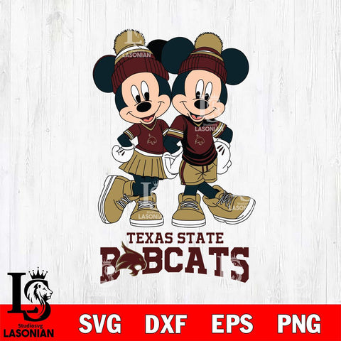 Texas State Bobcats Mickey And Minnie Mouse Football Svg Eps Dxf Png File, NCAA svg , File Cut , Digital Download , Instant Download, Cut Svg Files