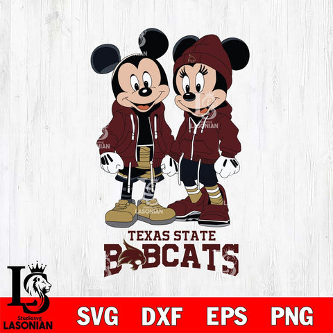 Texas State Bobcats Mickey Minnie Mouse Rugby Svg Eps Dxf Png File, NCAA svg , File Cut , Digital Download , Instant Download, Cut Svg Files