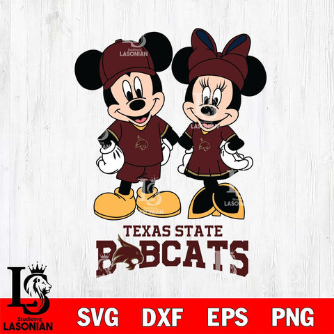 Texas State Bobcats Mickey Minnie Rugby Svg Eps Dxf Png File, NCAA svg , File Cut , Digital Download , Instant Download, Cut Svg Files