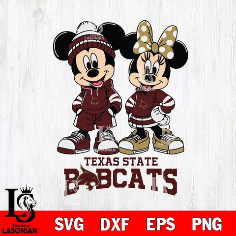 Texas State Bobcats Mickey Minnie Rugby Hoodie Svg Eps Dxf Png File, NCAA svg , File Cut , Digital Download , Instant Download, Cut Svg Files