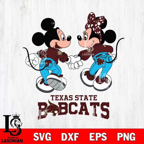 Texas State Bobcats Mickey Minnie Valentine Rugby Svg Eps Dxf Png File, Digital Download ,Instant Download, Cricut File