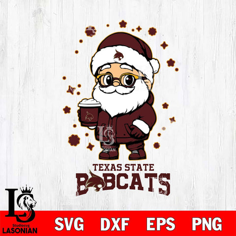 Texas State Bobcats Santa Claus Coffe Svg dxf eps png pdf file,NCAA svg,Digital Download,Cricut file