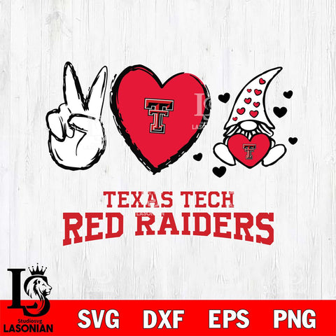 Texas Tech Red Raiders Gnomes Peace & Love Svg Eps Dxf Png File, Digital Download, Instant Download