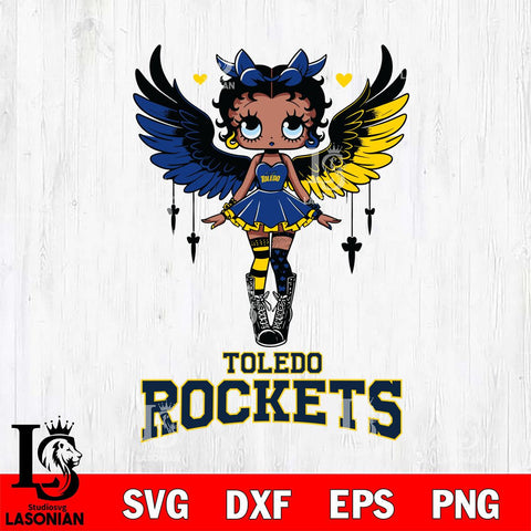 Toledo Rockets Anglel Black Fan Girl Betty Boop, Svg Eps Dxf Png File, Digital Download