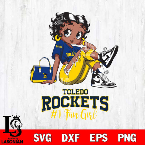 Toledo Rockets #1 Black Fan Girl Betty Boop, Svg Eps Dxf Png File, Digital Download