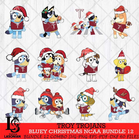 Troy Trojans Bluey Christmas NCAA Bundle 12 SVG Eps Dxf Png File, Digital Download, Instant Download