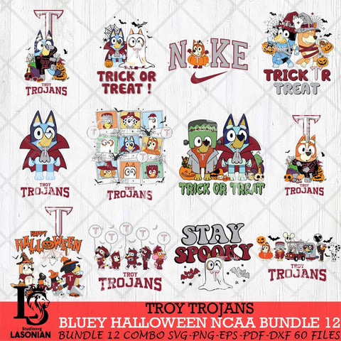 Troy Trojans Bluey Halloween NCAA 12 SVG Eps Dxf Png File, Bundle NCAA svg, Digital Download, Instant Download