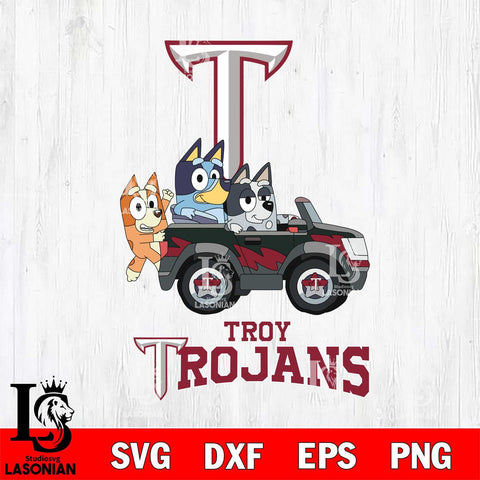 Troy Trojans Bluey friends car Svg Eps Dxf Png File, NCAA svg, Digital Download, Instant Download