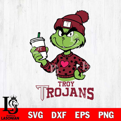 Troy Trojans Boujee Grinch Heart Christmas Cut Files Cricut, Svg Dxf Eps Png file, Digital download , Silhouette