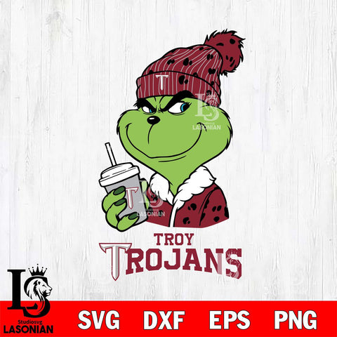 Troy Trojans Grinch Cofffe Christmas Cut Files Cricut, Svg Dxf Eps Png file, Digital download , Silhouette