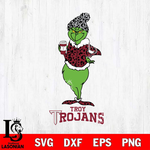 Troy Trojans Grinch Leopard Coffee Svg Eps Dxf Png File, Digital Download, Instant Download