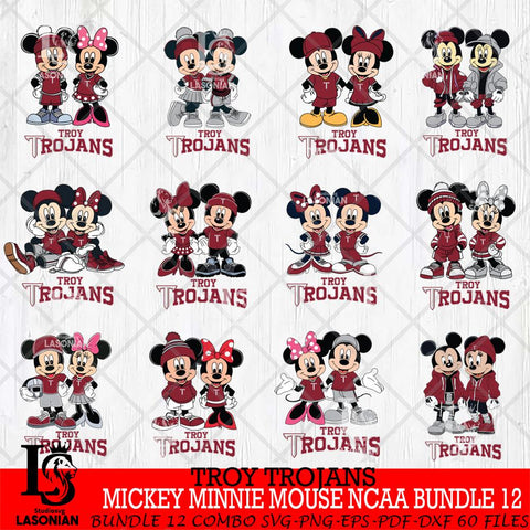 Troy Trojans Mickey Minnie Mouse NCAA Bundle 12 Svg Eps Dxf Png File, Bundle NCAA svg , File Cut , Digital Download , Instant Download, Cut Svg Files