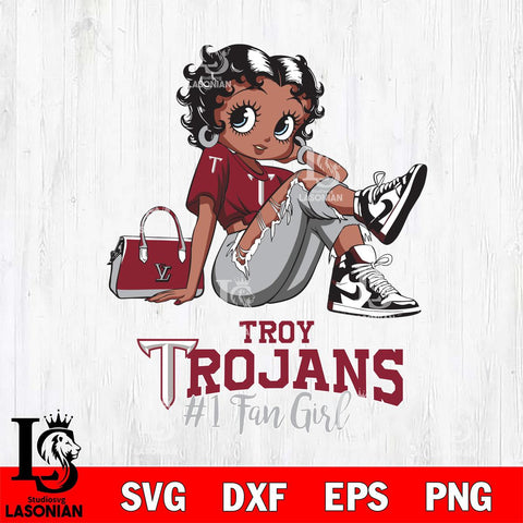 Troy Trojans #1 Black Fan Girl Betty Boop, Svg Eps Dxf Png File, Digital Download