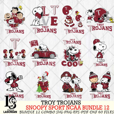 Troy Trojans  Snoopy NCAA Bundle 12 SVG Svg Eps Dxf Png File, Digital Download