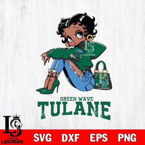 Tulane Green Wave Betty Boop Black Fan Girl Svg Eps Dxf Png File, Digital Download, Instant Download