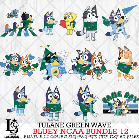 Tulane Green Wave Bluey NCAA Bundle 12 Svg Eps Dxf Png File, Digital Download, Instant Download