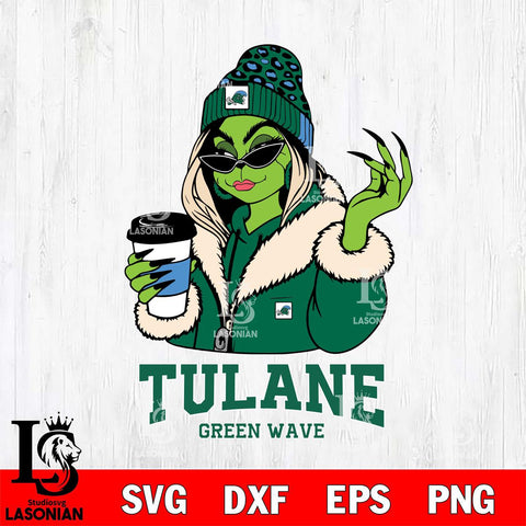 Tulane Green Wave Boujee Grinch Girls Christmas Cut Files Cricut, Svg Dxf Eps Png file, Digital download , Silhouette