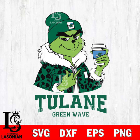 Tulane Green Wave Boujee Grinch Leopard Christmas Cut Files Cricut, Svg Dxf Eps Png file, Digital download , Silhouette