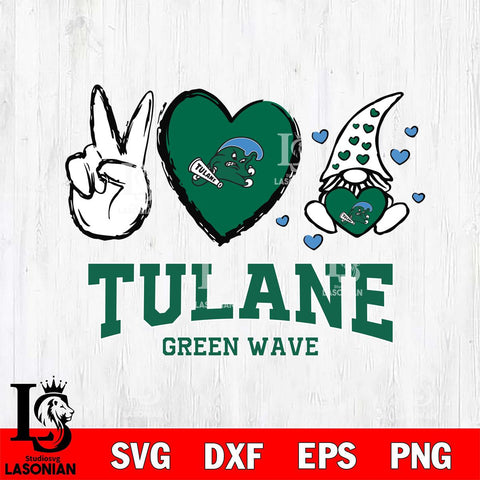 Tulane Green Wave Gnomes Peace & Love Svg Eps Dxf Png File, Digital Download, Instant Download