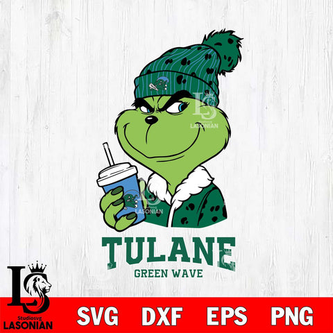 Tulane Green Wave Grinch Cofffe Christmas Cut Files Cricut, Svg Dxf Eps Png file, Digital download , Silhouette