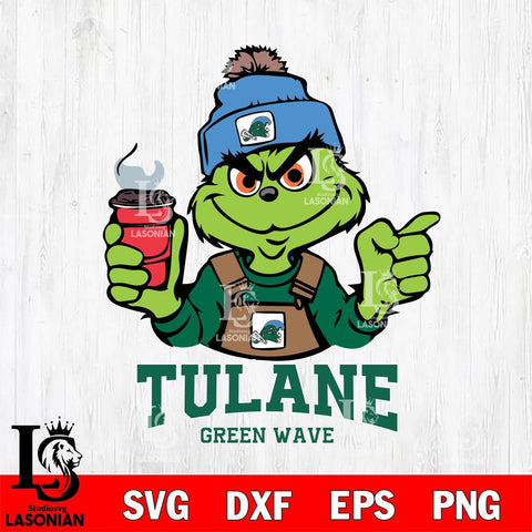 Tulane Green Wave Grinch with coffee Svg Eps Dxf Png File, Digital Download, Instant Download