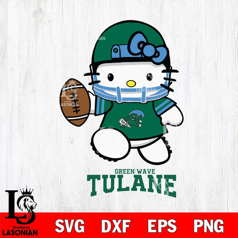 Tulane Green Wave Hello Kitty NCAA 4 Svg Eps Dxf Png File, Digital Download, Instant Download